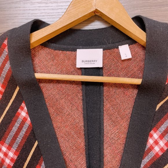 Burberry Plaid Merino Wool Blend Cardigan Red Black Bias Plaid (L) - Picture 3 of 11